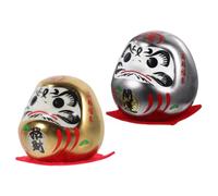 VOSAREA 2pcs Japanese Ceramic Darma Figurine Fortune Ornaments for Indoor Decoration, Traditional Style Home Decor Accents for Family Holiday Party Decoration