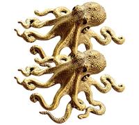 VOSAREA 2pcs Octopus Brass Sculpture Desk Ornament with Delicate Workmanship, Antique Style Home Decor Figurines for Room Decoration, Not Easy to Break or Deform
