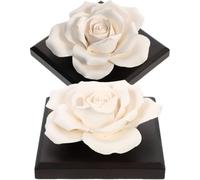 VOSAREA 2pcs Portable Ceramic Rose Shaped Fragrance Diffuser with Wood Base, Essential Oil Aroma Diffuser for Living Room and Bedroom, Unique Scented Oil Decor round Corners