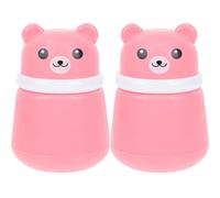 VOSAREA 2pcs Powder Puff Case Small Cosmetic Container Pink Cartoon Bear Talcum Powder Box for Skincare and Travel Storage