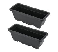 VOSAREA 2pcs Rectangular Plastic Planters with Saucers, Medium Black Outdoor Flower Pots for Garden and Balcony, Removable Base Window Sill Planter Boxes for Vegetables and Flowers