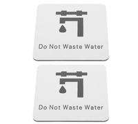 VOSAREA 2pcs Save Water Notice Do Not Waste Water Label Aluminium and Plastic Panel with Self-adhesive Backing Minimalist Design Silver Sticky Warning Sign for Walls and Public Places