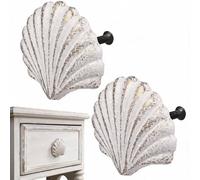 VOSAREA 2PCS Seashell Knobs Nautical Door Handle Beach Ocean Cabinet Drawer Cupboard Pull Sea Drawer Knobs Dresser Knobs Handles for Kitchen Furniture Cabinet Wardrobe Cupboard (White Seashell)