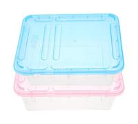 VOSAREA 2pcs Ventilated Reptile Feeding Box Set for Snake and Gecko, Small Plastic Breeding Cage for Household Pet Reptiles, Portable Silkworm and Insect Keeper