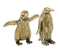 VOSAREA 2pcs Vintage Style Small Brass Penguin Figurine Set, Antique Metal Penguin Ornament for Home Décor and Collectible Display