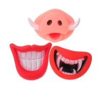 VOSAREA 3 Pcs Soft Vinyl Dog Playing with Pig Face, Fangs and Red Lip Design, Puppy Chew for Anxiety Reduction and Halloween Cosplay Party Favors