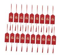 VOSAREA 30pcs Red New Year Hanging Blessing Cards Pendant Set with 10m Red Ribbon and Tassels, Chinese Spring Festival Wishing Tags Decoration for Home and Garden