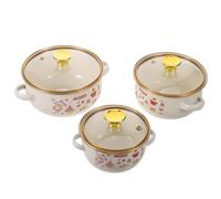 VOSAREA 3pcs Enamel Stock Pot Set with Double Handles and Lid, Nonstick Scratch Resistant Small Soup Stew Pot with Flat Bottom for Apartment Dwellers and Kitchen Use