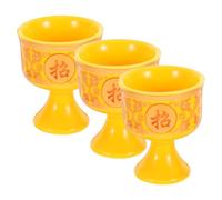 VOSAREA 3pcs Golden Ceramic Lotus Offering Cups for Altar Water | Smooth Polished Finish, Stable Pedestal Base, Sacred Space Use, Buddhist Practitioners and Home Altar Keepers