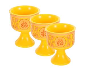 VOSAREA 3pcs Golden Ceramic Lotus Offering Cups for Altar Water | Smooth Polished Finish, Stable Pedestal Base, Sacred Space Use, Buddhist Practitioners and Home Altar Keepers