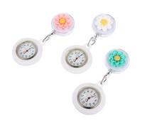 VOSAREA 3pcs Silicone Nurse Watches Retractable Lapel Clip Cartoon Flower Design Pocket Watches for Women Medical Staff with Durable Silicone Band