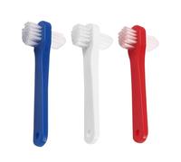 VOSAREA 3pcs Small Adult Toothbrush Set Double-Ended Denture Cleaning Brushes for False Teeth Oral Care in White, Red, and Blue - Bulk Toothbrushes for Household Use