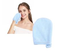 VOSAREA 3pcs Washable Makeup Removal Gloves for Face Cleansing, Blue Polyester Cotton Gentle Exfoliating Pads with Simple Design, Reusable Facial Cleaning Mitt Towels for Daily Skincare