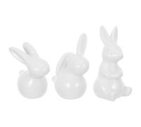VOSAREA 3pcs White Ceramic Bunny Figurines Handcrafted and Fade Resistant Cute Rabbit Bunny Ornaments for Workspace or Holiday Party Modern Rustic Farmhouse Style