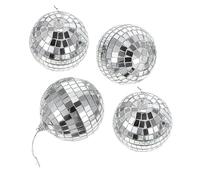 VOSAREA 4pcs 8cm Disco Mirror Balls Ornament Set Reflective Glass Spheres Party Decoration for Wedding Celebration Cake Table and 90s Theme Events