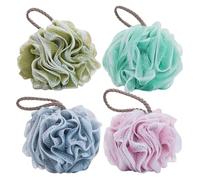 VOSAREA 4pcs Assorted Color Soft Mesh Bath Balls with Hanging Rope, Pe Material Bath Poufs for Cleaning Pores and Removing Keratin, for Hotel and Family Shower Use