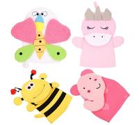 VOSAREA 4pcs Cartoon Bathing Gloves, Composite Cotton Material with Unique Shape Design, Soft Bath Mitts for Body and Neck, for Bath and Bathroom Use, Removes Oil and Mixed Style