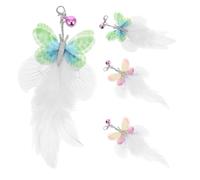 VOSAREA 4pcs Cat Replacement Feather Refills with Bell Attachment, Artificial Plume and Butterfly Style, Universal Compatibility for Indoor Cats and Kittens Interactive Teaser Accessories