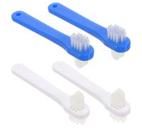 VOSAREA 4pcs Denture Toothbrush Double Headed Portable False Teeth Cleaner Pp Material Easy to Carry for Adults Partial Dentures