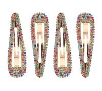 VOSAREA 4pcs Hair Clips Decorative Water Drop Shape Rhinestone Alloy Barrettes Sturdy Secure Duckbill Design Colorful Sparkle Glittering for Elegant Hairstyles Women