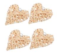 VOSAREA 4PCS Heart Rattan Balls Woven Rattan Wicker Ball Hanging Pendants Valentines Day Hanging Decorations -Size 15CM