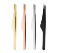 VOSAREA 4pcs Stainless Steel Eyebrow Tweezers with Curved and Angled Tips Comfortable Grip Lash Applicator Tools for Precision Eyelash Extension and Fine Hair Removal Multi-Color Design