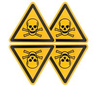 VOSAREA 4pcs Warning Poisoning Safety Labels Adhesive Vinyl Skull Stickers 100mm Triangle Warning Decals for Factory Hazard and Industrial Safety Signs