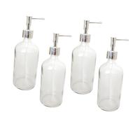VOSAREA 500ml Glass Soap Bottle Lotion Container Pump 4 Pcs Refillable Reusable Travel-Size Toiletries for Home Camping