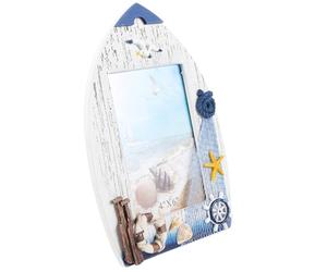 VOSAREA 6 Inch Timber Mediterranean Style Picture Frame Ocean Theme Nautical Photo Frame for Home Decoration and Desk Display with Protective Features
