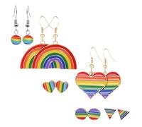 VOSAREA 6 Pairs Rainbow Drop Earrings for Women Dangle Pride Jewelry Creative Heart-shaped Rhinestone Design Lightweight Valentine's Day