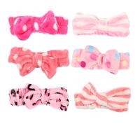 VOSAREA 6pcs Coral Fleece Headbands for Washing Face with Bow Knot, Elastic Hair Bands Spa Headband Set for Women, Soft Hair Wraps for Skincare and Bath Use