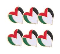 VOSAREA 6pcs Heart-shaped Palestine Flag Metal Pins Patriotic Badge for Clothing Accessories Non-fading Brooches for Travel Souvenirs and Cultural Representation