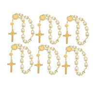 VOSAREA 6pcs Retro Buddhist Rosary Wrist Chain with Durable Cross Design Lightweight Gold Plated Beads Bracelet for Women Portable Religious Jewelry Gift