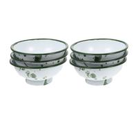 VOSAREA 6pcs Vintage Enamel Footed Cereal Bowl with Curly Rim | Smooth Surface, Elegant Retro Styling, Suitable for Home Cooks, Restaurant Staff, Buffet Serving, Traditional Kitchens