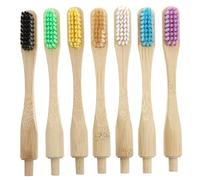 VOSAREA 7Pcs Bamboo Toothbrush Replacement Heads with Biodegradable Nylon Bristles, Medium Soft Double-Ended Toothbrush Heads, Assorted Colors for Home Oral Care