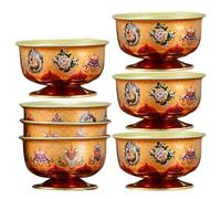 VOSAREA 7pcs Tibetan Offering Bowls Set Vintage Alloy Buddhist Water Cups Exquisite Temple Sacrificial Bowls Safe and Easy to Carry for Home Worship and Ritual Random Color