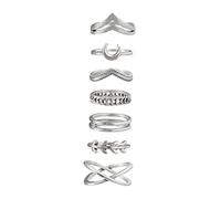 VOSAREA 7Pcs Vintage Style Creative Finger Rings Simple Versatile Moon and Leaf Design Fashionable Accessories for Women