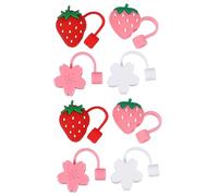 VOSAREA 8pcs Food Grade Straw Protectors Cute Strawberry Pattern Dustproof Straw Covers