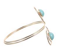 VOSAREA Adjustable Gold Arm Cuff Bracelet with Turquoise Charm Open Spiral Armlet Bangle for Women and Lightweight Comfortable Arm Band Jewelry for Everyday Wear and Special Occasions