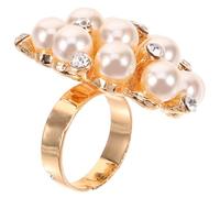 VOSAREA Adjustable Pearl Open Ring for Women Finger Trendy Fashion Jewelry Gold Plated White Statement Ring Simple Decorative for Daily Wear