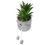 VOSAREA Artificial Succulent Plant 3d Happy Face Bonsai Decoration in Cement Pot with Hanging Legs, Realistic Look Pvc Glue Material Adds Natural Atmosphere for Room Decor