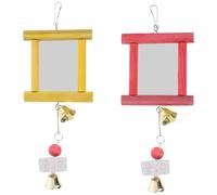 VOSAREA Bird Mirror Decorative Mirror Accessories Wooden Assorted Colour 2pcs and Interactive Chew for Parrots and Birds for Parrot Cage Enrichment
