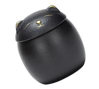 VOSAREA Black Cat Shaped Ceramic Tea Canister 160ml with Airtight Lid | Food Grade Finish, Preserves Scent, for Salt and Whole Grains, Countertop or Tea Ceremony Use