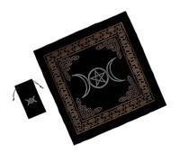 VOSAREA Black Fabric Tarot Table Cloth with Printing and Decorative Design Includes Tarot Cards Storage Bag and Altar Use