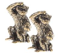 VOSAREA Brass Monkey Figurine Mini Sculpture Desktop Ornament Set of 2 Creative Animal Design for Office and Home Decoration