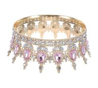 VOSAREA Bridal Rhinestone Crown Tiara Complete Round Pink Diamond Wedding Headpiece Hair Accessories for Bride Party Hair Decor