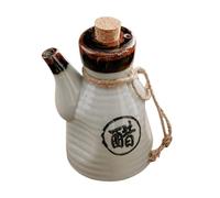 VOSAREA Ceramic Seasoning Bottle 200ml Japanese Style Kitchen Accessory with Sealed Lid High Temperature Resistance and Wood Detail for Kitchens and Home