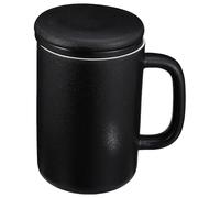 VOSAREA Ceramics Water Mug with Tea Infuser and Lid 400ml Black Elegant Contemporary Stylish Design Convenient to Use Separates Tea in Office Or Home