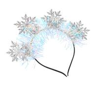 VOSAREA Christmas Snowflake Headband for Women and, 4 Pink Silver Glitter Snowflakes Decorative Hair Accessories, Festive Holiday Hairband for Winter Party