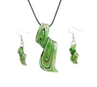 VOSAREA Creative or Set Necklace Green Glass with Earrings Spiral Pendant, Elegant Charm Accessory for Beautiful Jewelry Female Special Soiree Party